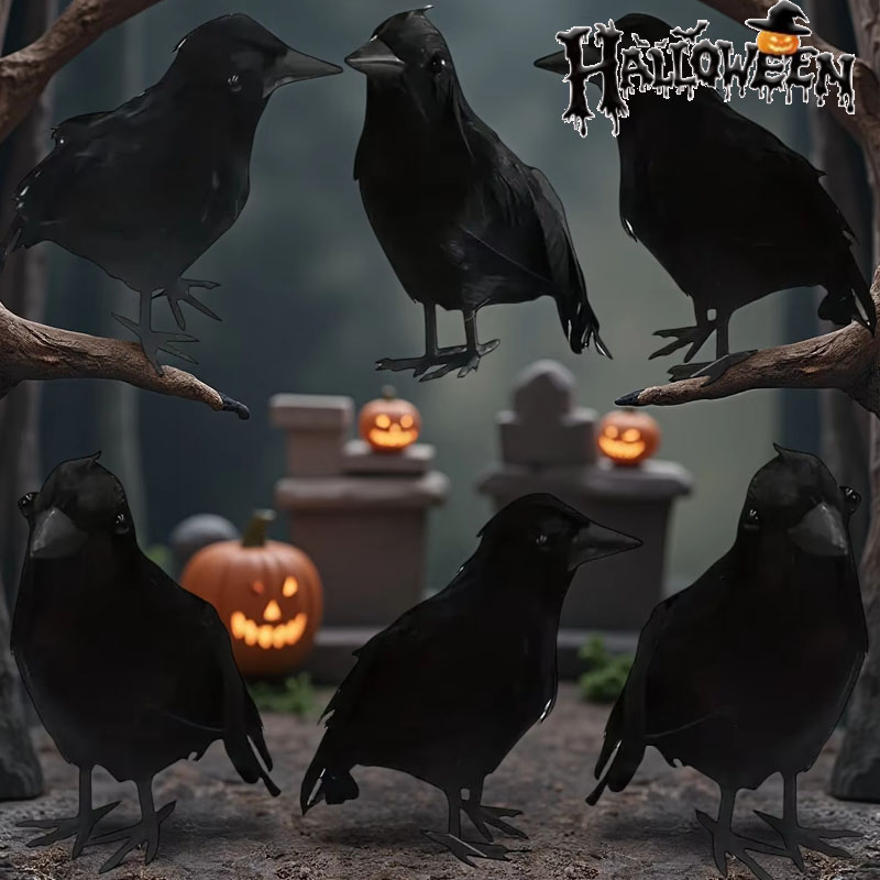 Home Decor Halloween - 1PC Levensechte Zwarte Kraai Decor Gevlokte