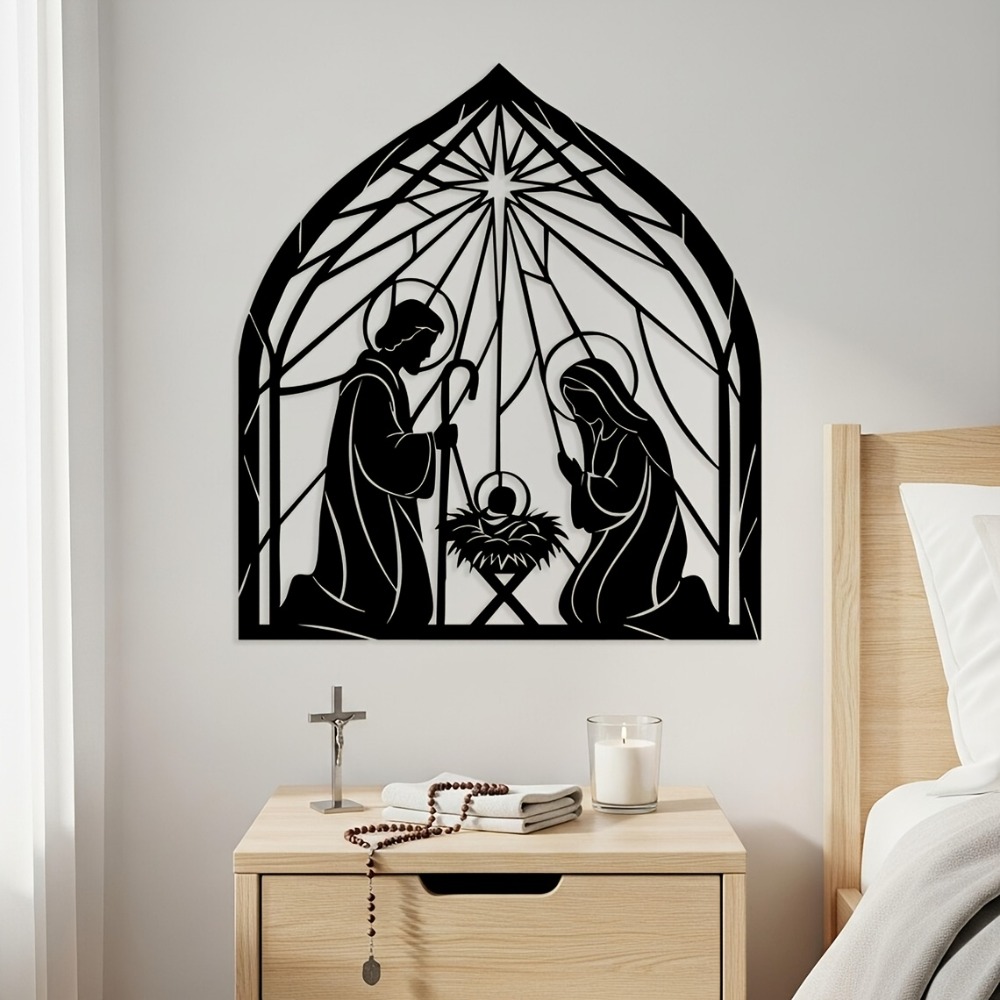 Home Decor Interior - CIFBUY Religieuze Jezus-Kerststal Metalen Wandkunst Minimalistische