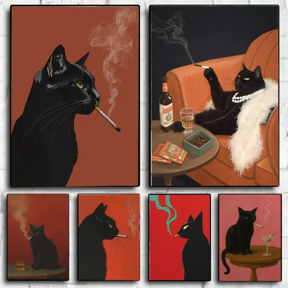 Home Decor Aesthetic Pinterest - Zwarte kat die een sigaret rookt