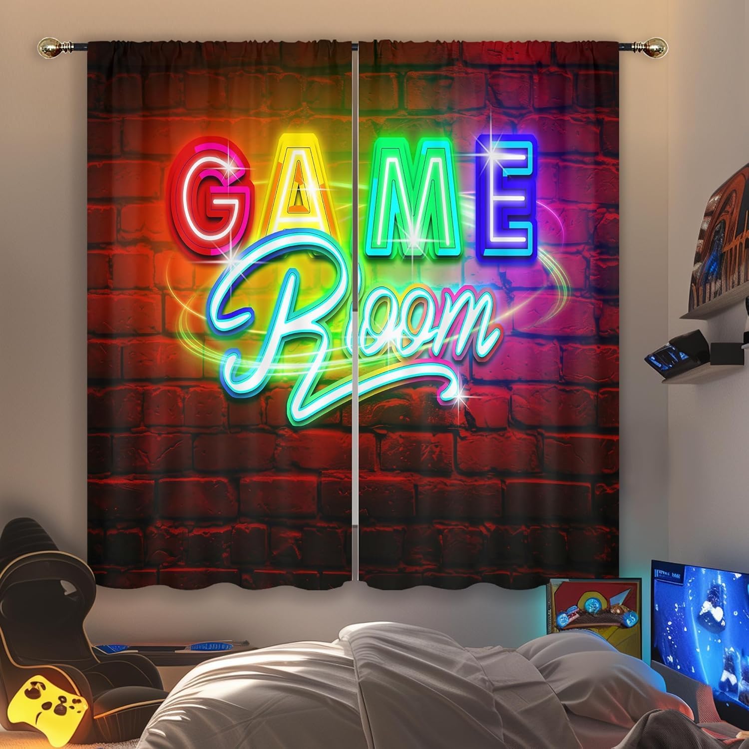 Home Decor Youtube Videos - Neon Gaming Gordijnen, Rod Pocket Gamer