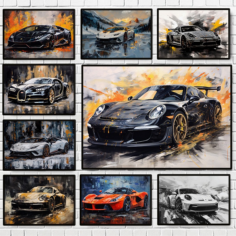 Home Decor Brand - Moderne abstracte luxe auto's poster kleurrijke