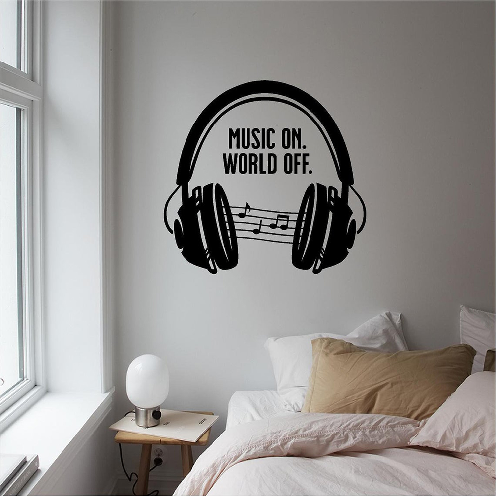 Home Decor Quotes On Wall - Muziek Headset Muurstickers Quotes Muziek Op